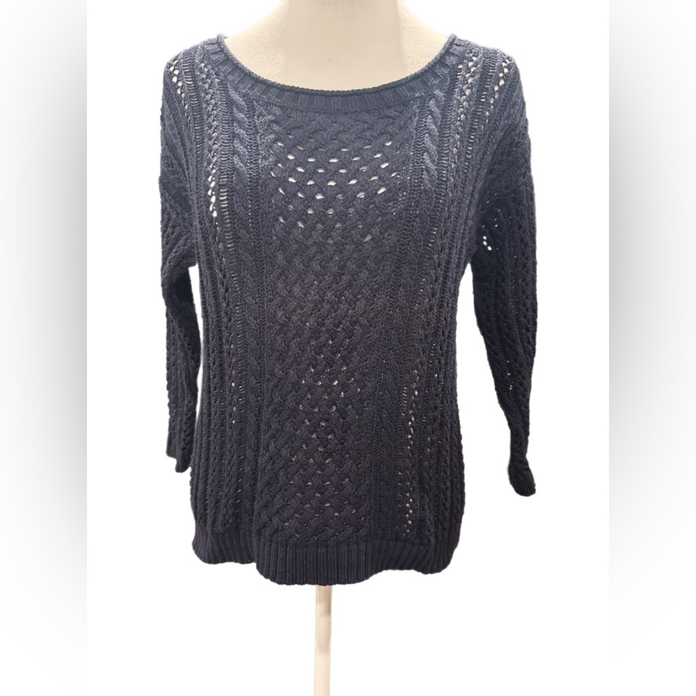 MOTH Crochet Zip Back Sweater Navy Small